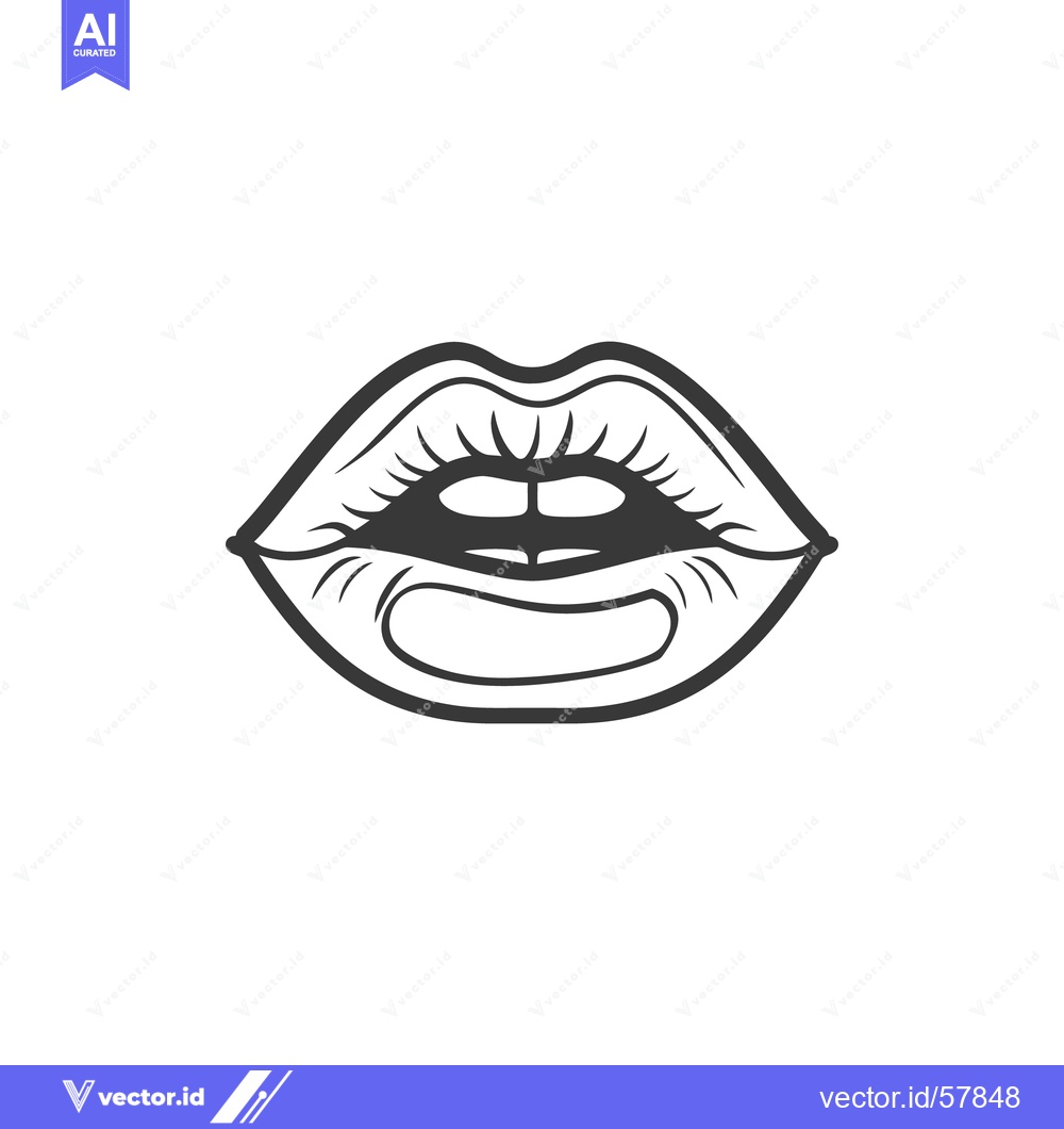 Premium Vector dari A black and white line drawing depicting a pair of parted lips