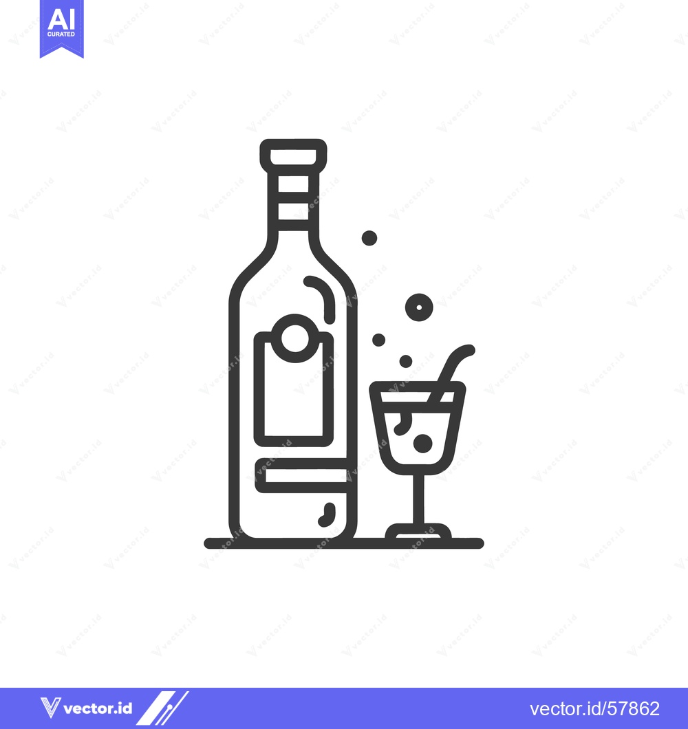 Premium Vector dari Minimalist Line Art: Wine Bottle and Cocktail Glass Icon