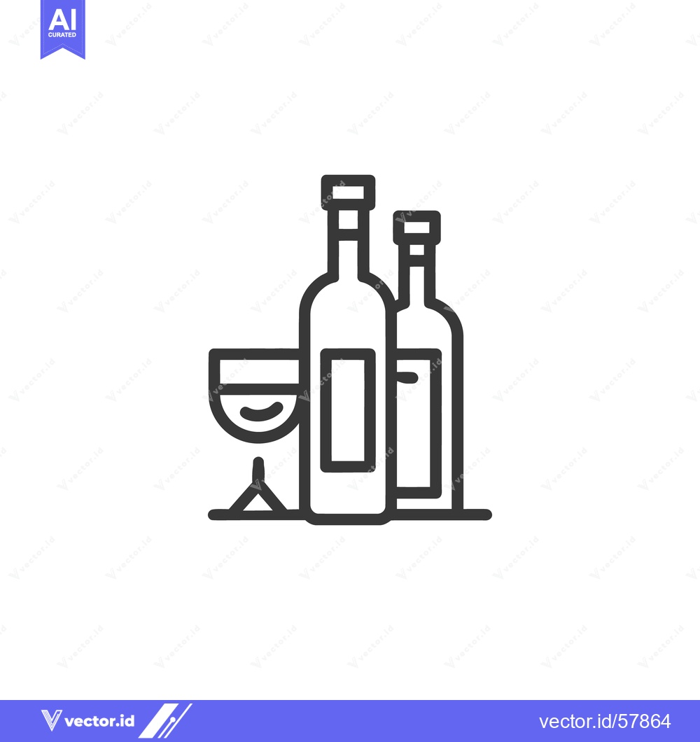 Premium Vector of Minimalist Wine Still Life: Two Bottles and Glass Icon