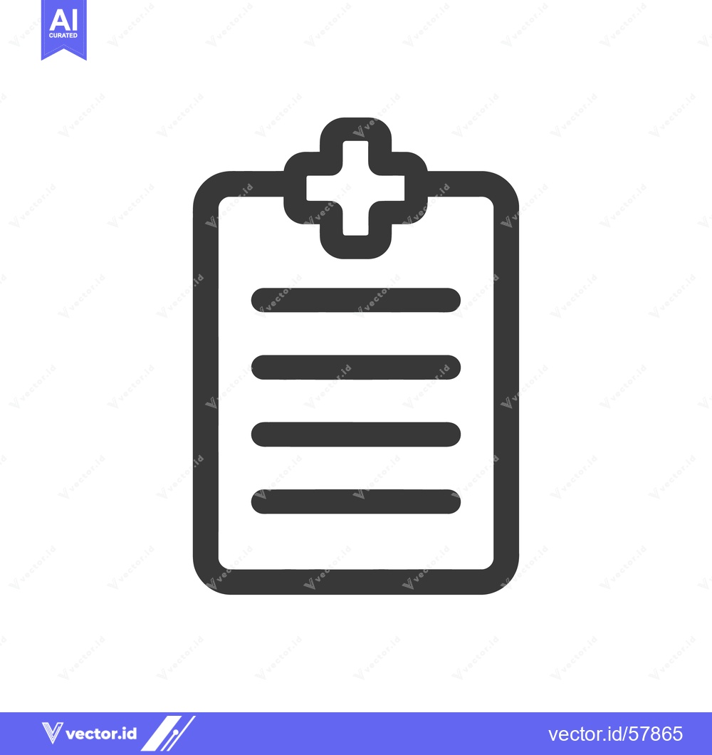 Premium Vector of Medical Report Icon: Dark Gray Clipboard with Plus Sign and Lines