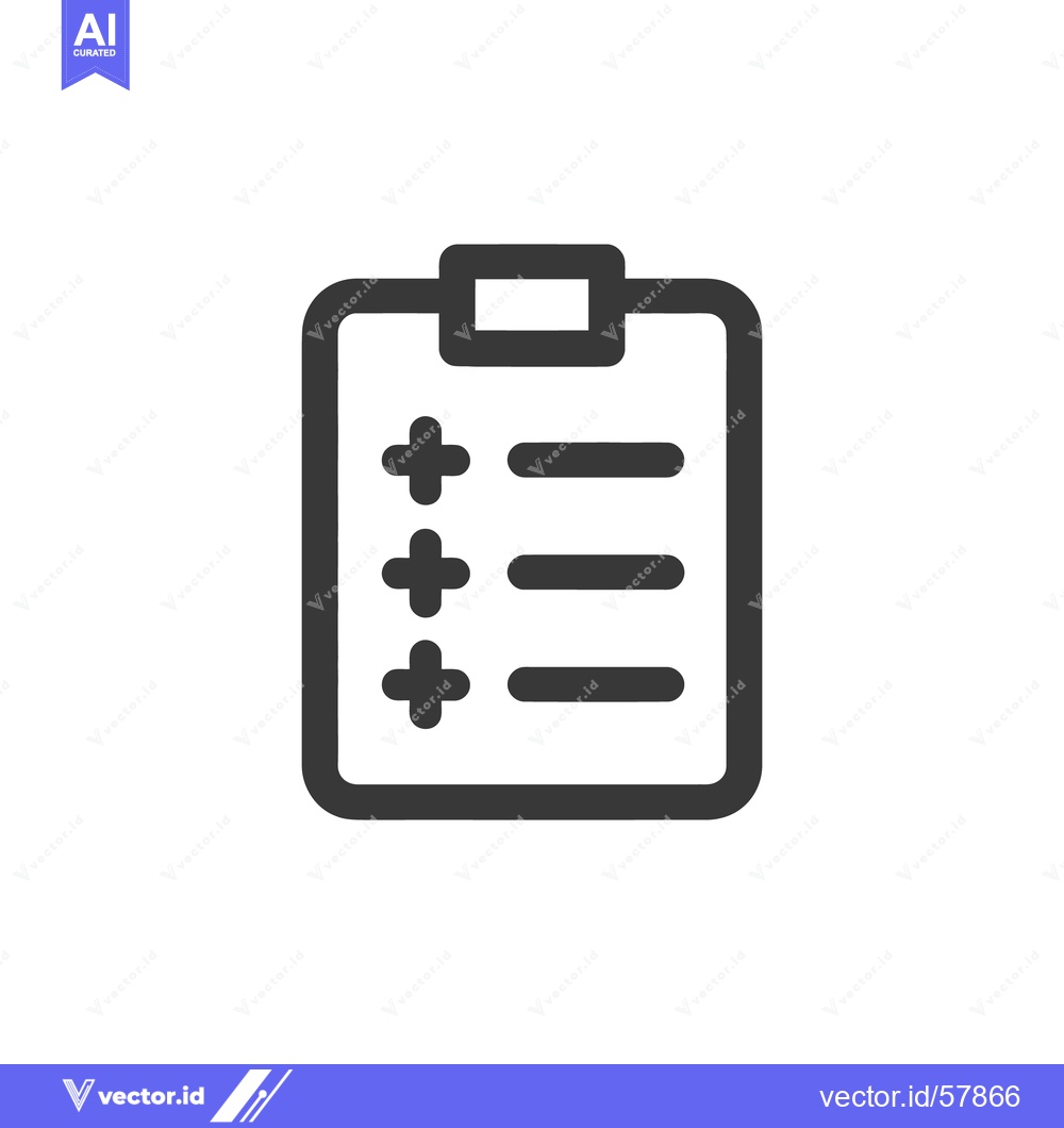Premium Vector of Minimalist Clipboard Icon with Plus Signs and Lines on White Backgroun