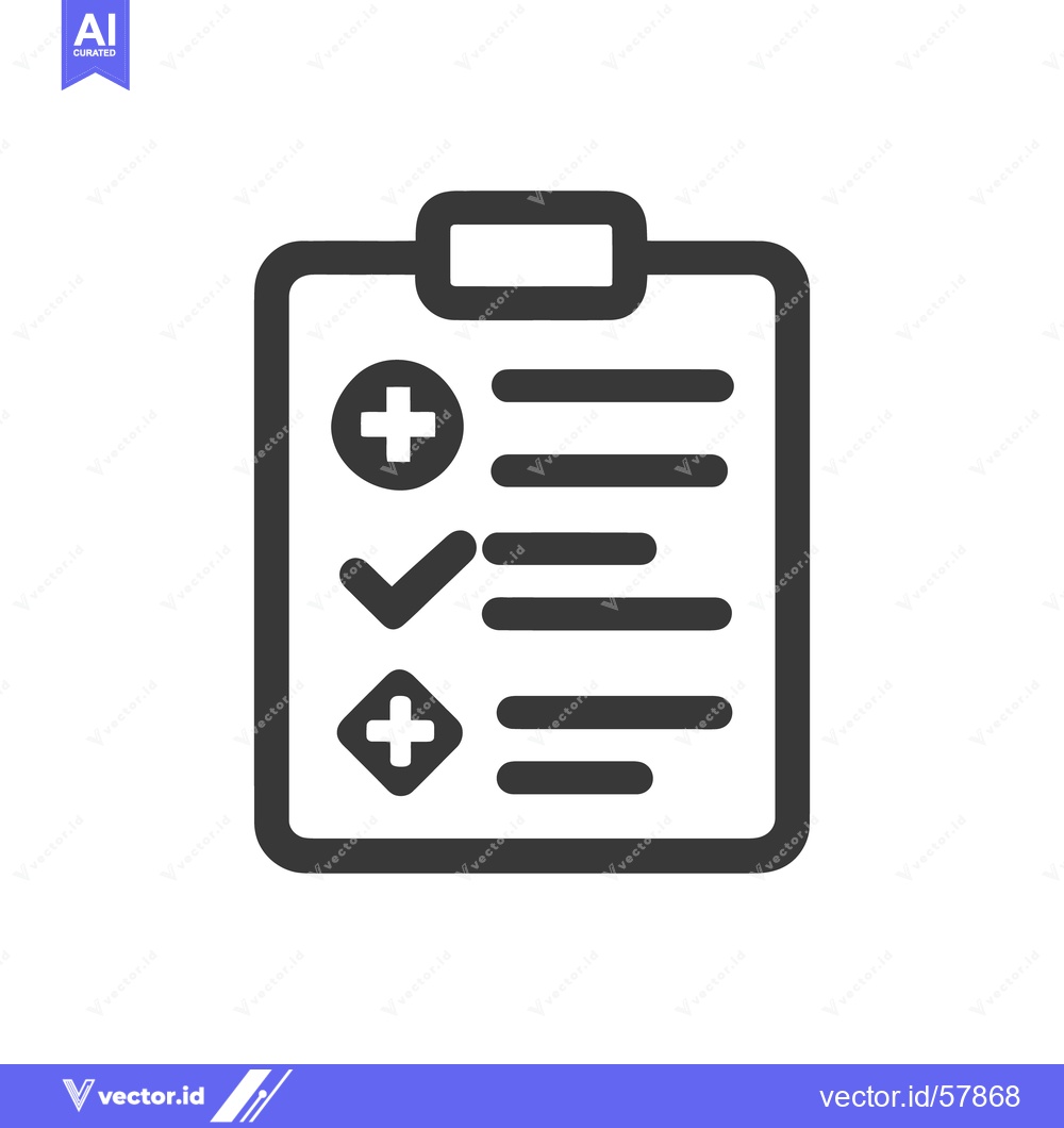 Premium Vector of Medical Checklist Icon: Health Report with Plus Signs and Checkmark