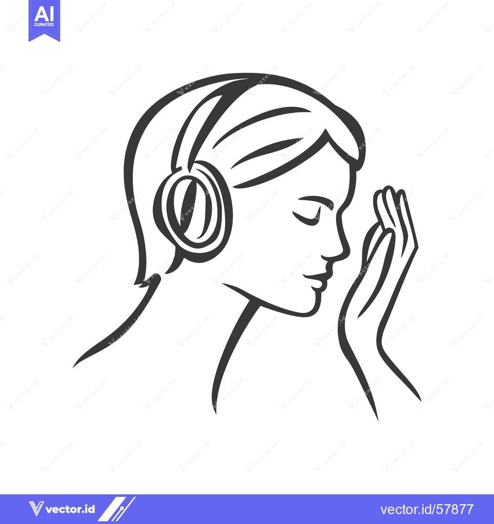 Premium Vector of A woman wearing headphones holds her hand near her face