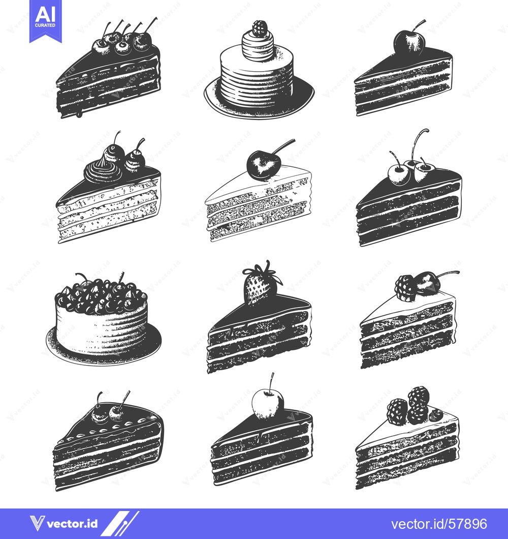 Premium Vector dari Detailed illustration showing various pieces of delicious cakes and pa