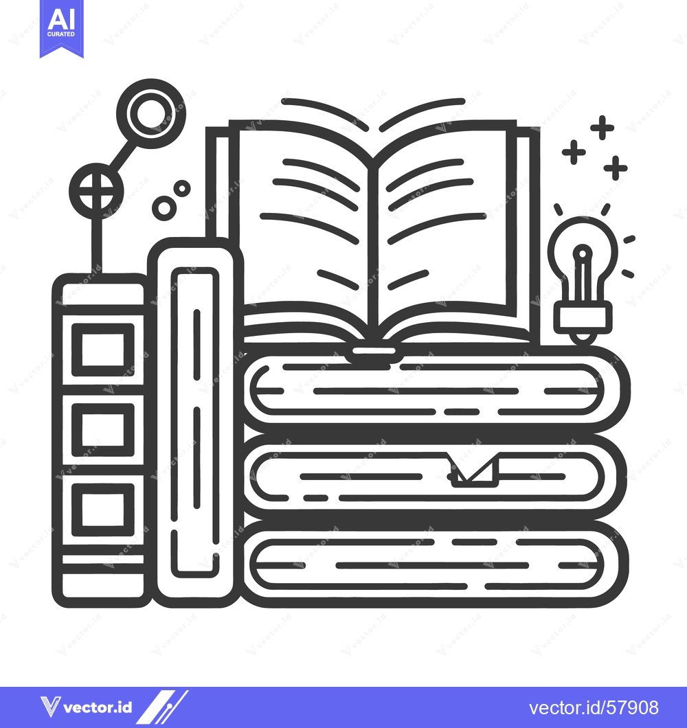 Premium Vector dari A stack of books with an open book and an idea