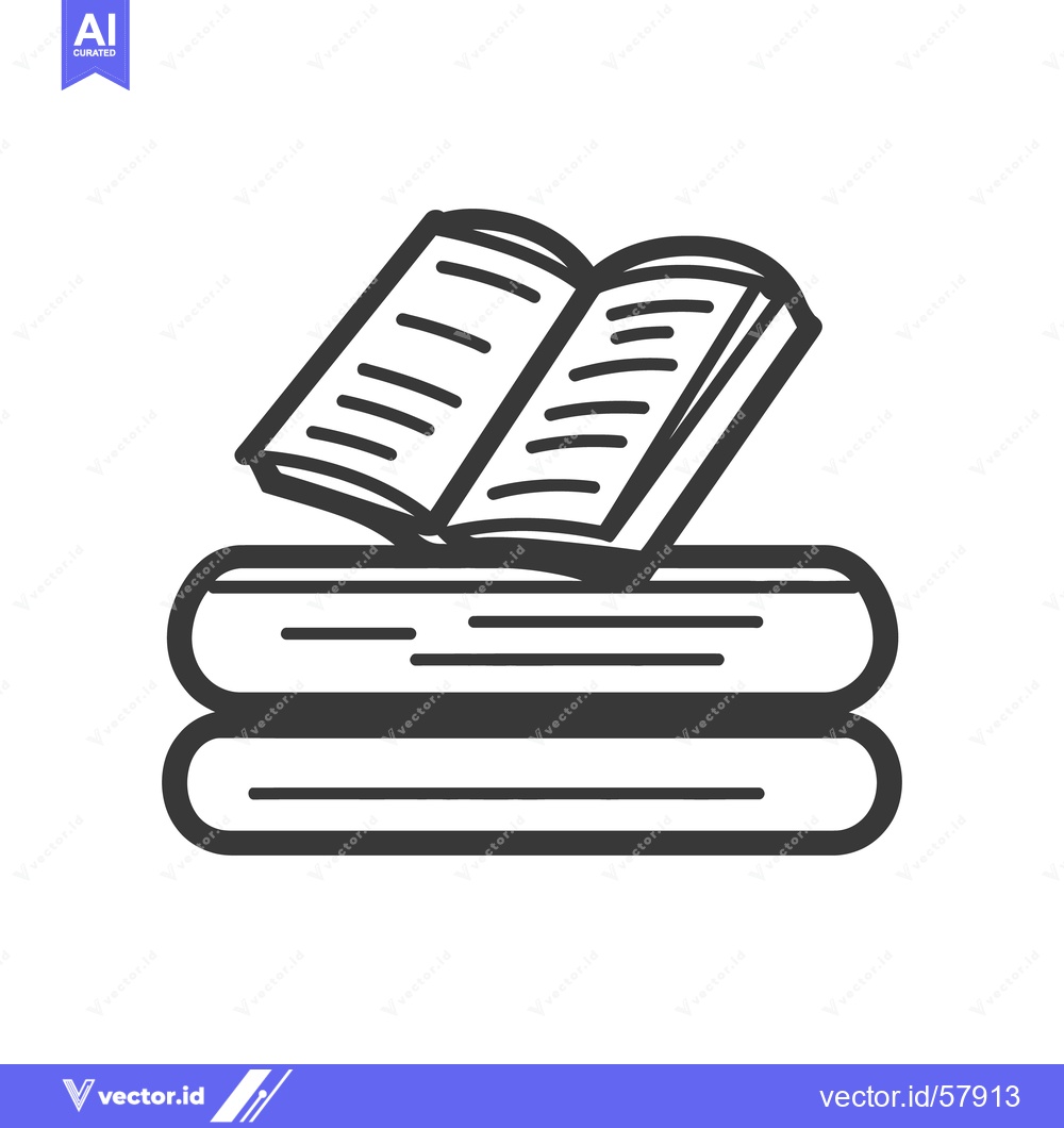 Premium Vector dari An open book rests upon a stack of bound reading materials