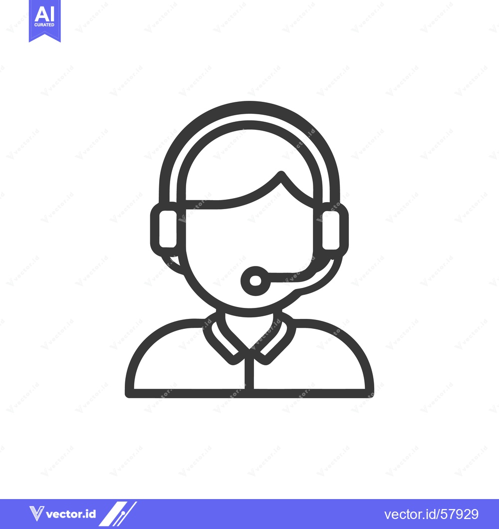 Premium Vector dari Minimalist Customer Service Icon: Headset-Wearing Agent in Outline Sty