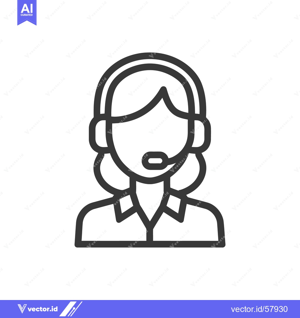 Premium Vector dari Minimalist Customer Service Icon: Female Agent with Headset, Outline S