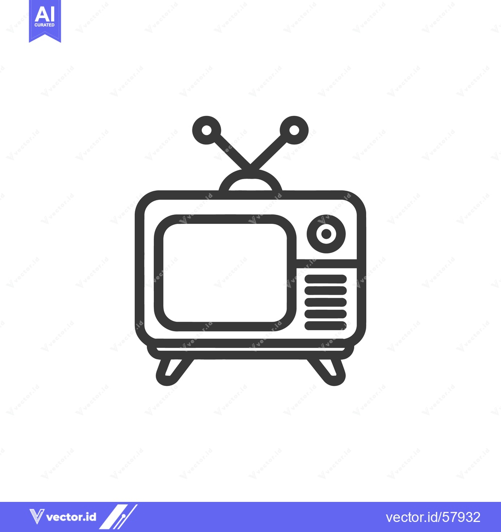 Premium Vector of Retro Television Icon with Antenna and Speaker Grille, Outline Style