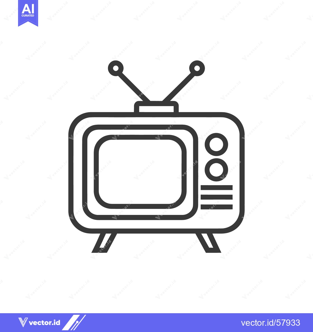 Premium Vector of Retro Television Icon: Simple Line Art Design on White Background