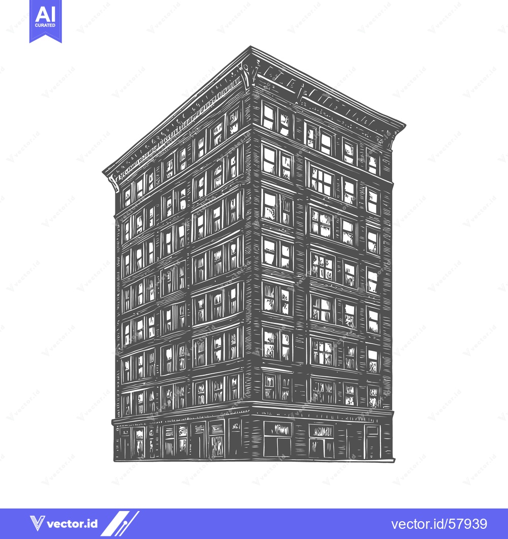 Premium Vector dari An old classic tall multi story commercial building illustration