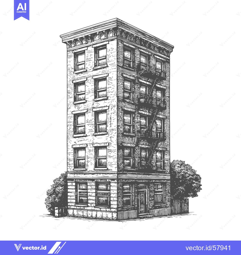 Premium Vector of An artistic black and white illustration of a tall urban building