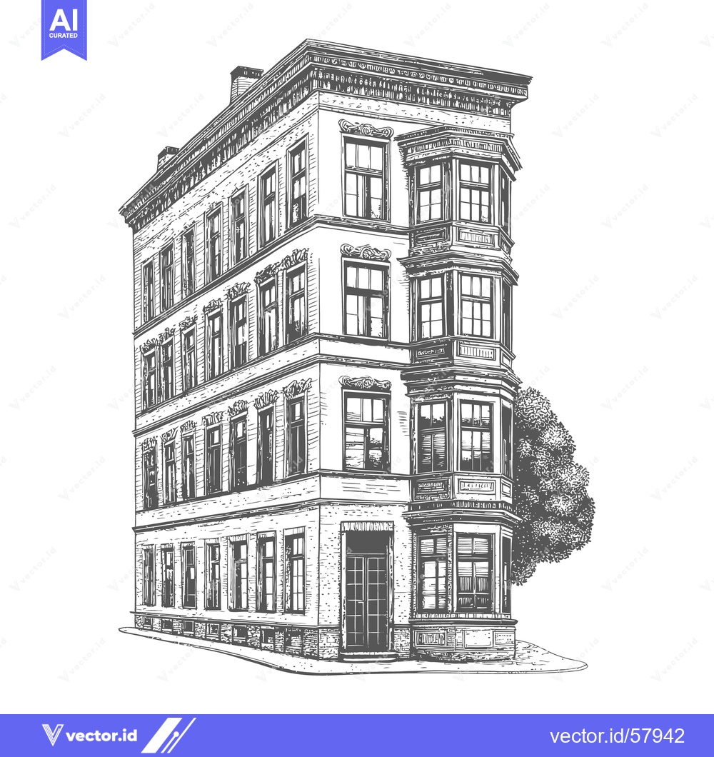 Premium Vector dari A detailed architectural illustration of a tall building with windows