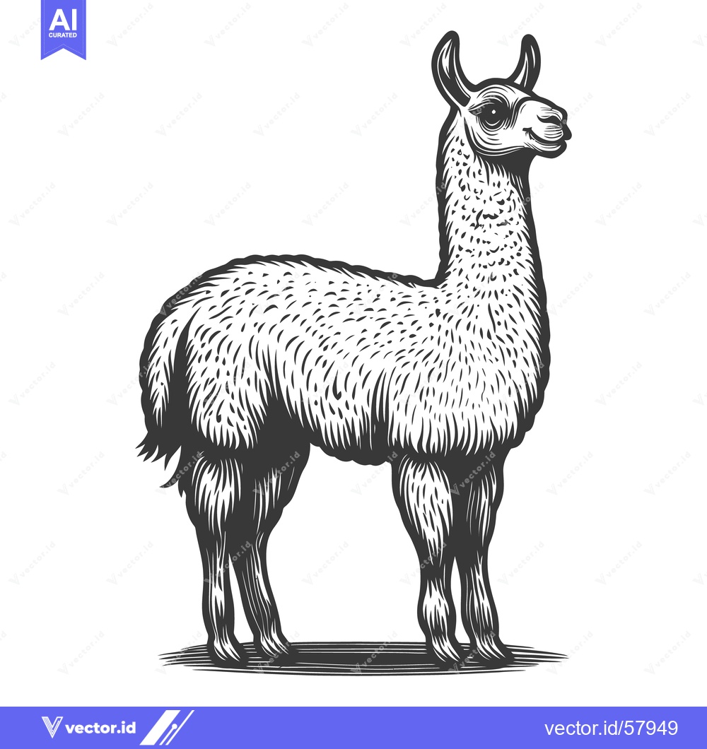 Premium Vector dari A detailed illustration depicting a standing llama animal in profile v