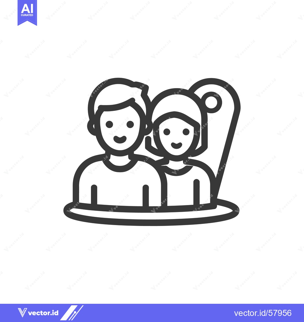 Premium Vector dari Minimalist Icon of a Couple with Location Pin, Black Outline on White