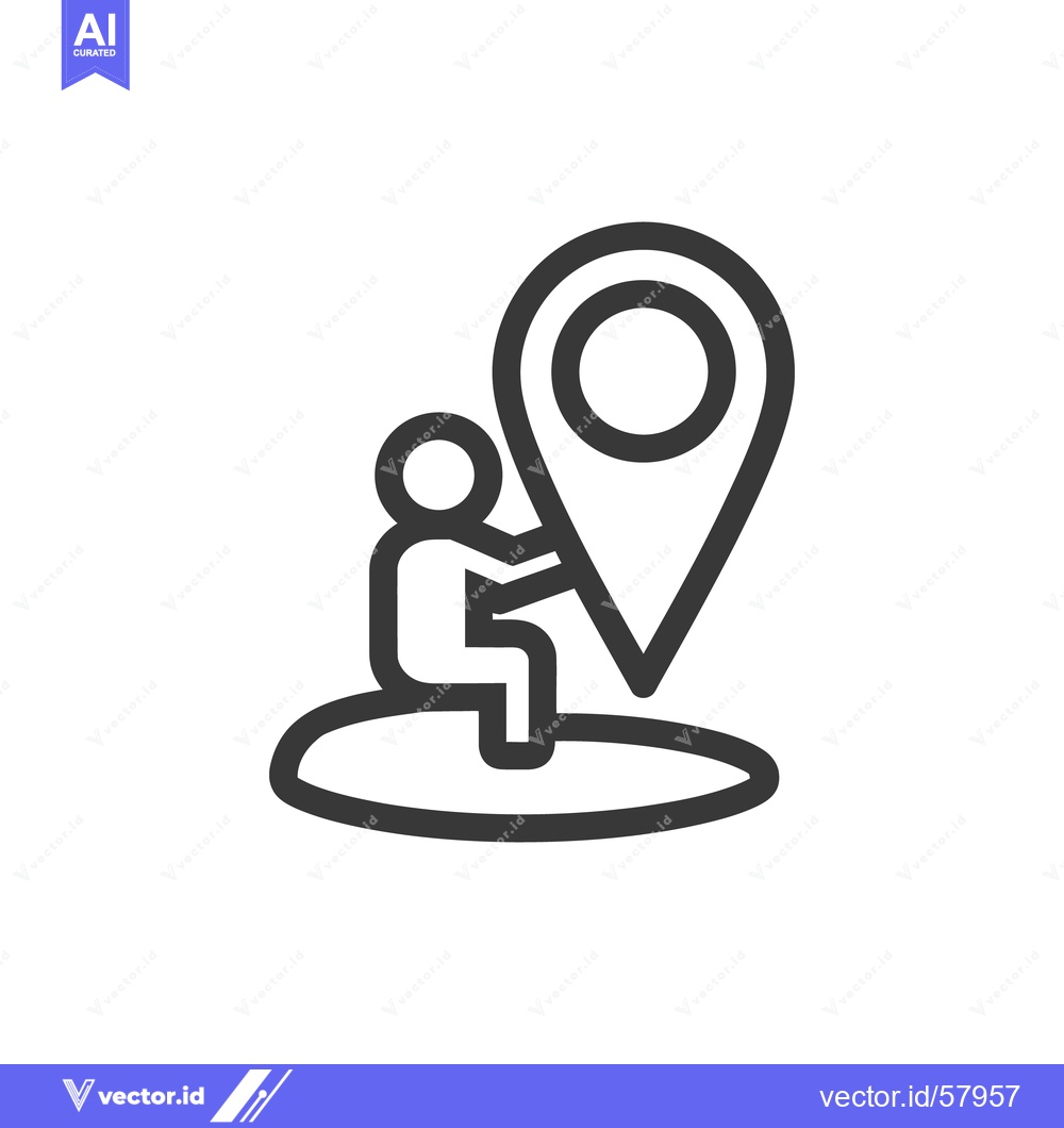 Premium Vector of Minimalist Icon: Person Riding Location Pin on Surfboard, Black Outlin