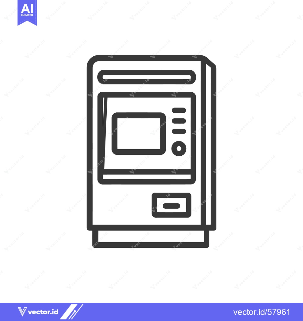 Premium Vector of Minimalist ATM Outline: Financial Technology Icon on White Background