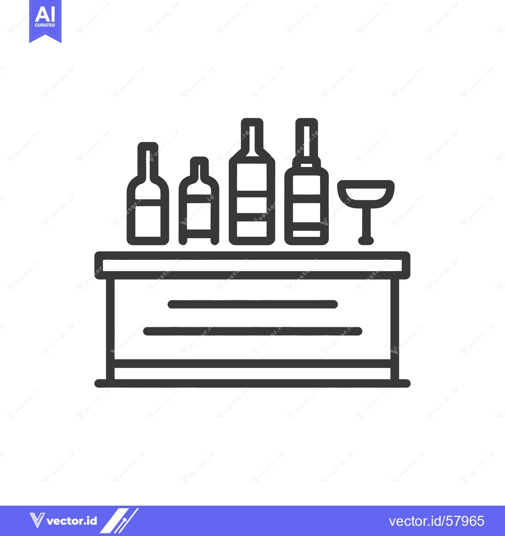 Premium Vector dari Minimalist Bar Icon: Bottles and Glass on Counter, Line Art