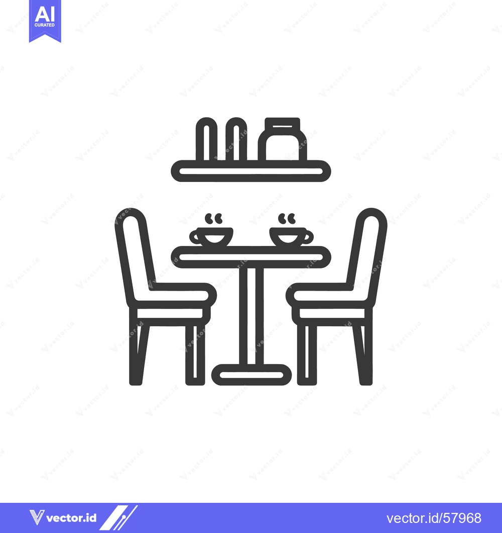 Premium Vector dari Minimalist Cafe Icon: Table, Chairs, Coffee, and Shelf Illustration