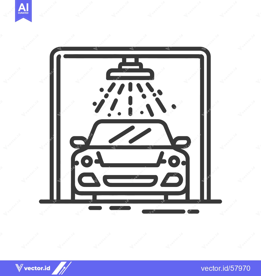 Premium Vector dari Car Wash Icon: Automated Cleaning System, Line Art Illustration