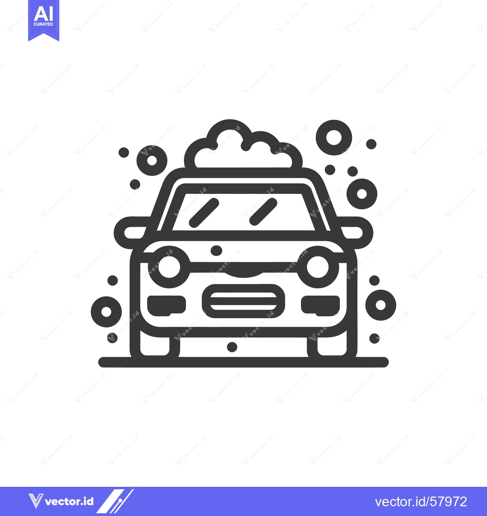 Premium Vector dari Car Wash Icon: Front View of Vehicle with Soap Bubbles, Line Art