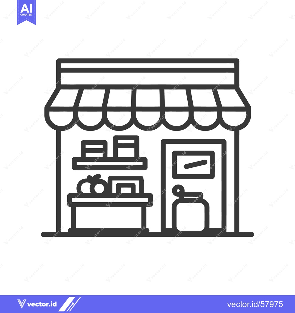 Premium Vector of Minimalist Grocery Store Icon with Awning and Display Shelves