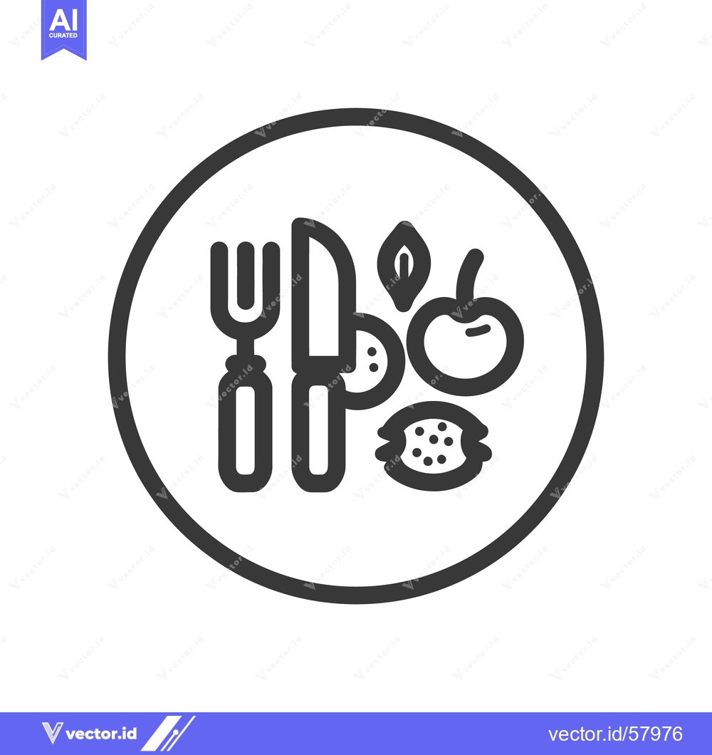 Premium Vector dari Minimalist Food Plate Icon: Fork, Knife, Cherry, and Lemon Outline