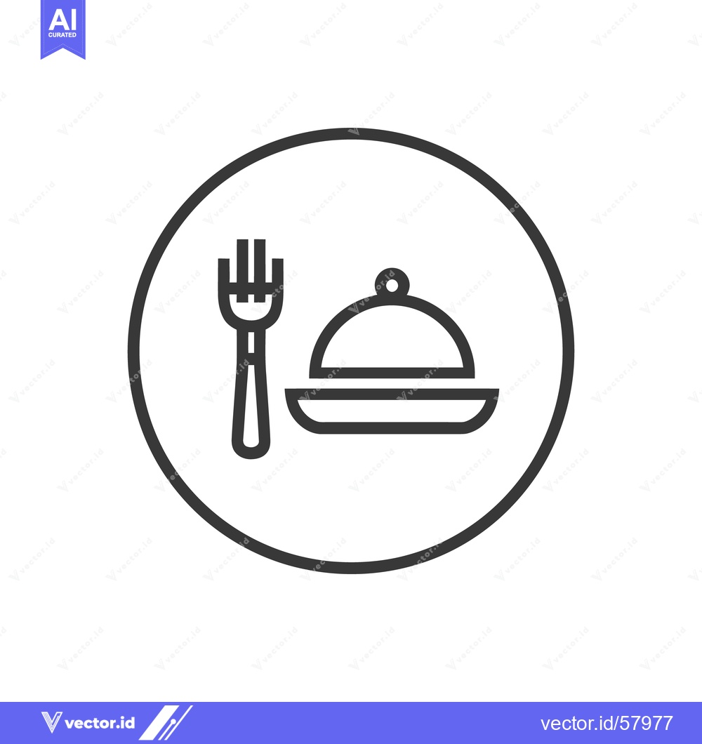 Premium Vector dari Minimalist Food Icon: Fork and Covered Dish in Circle Outline