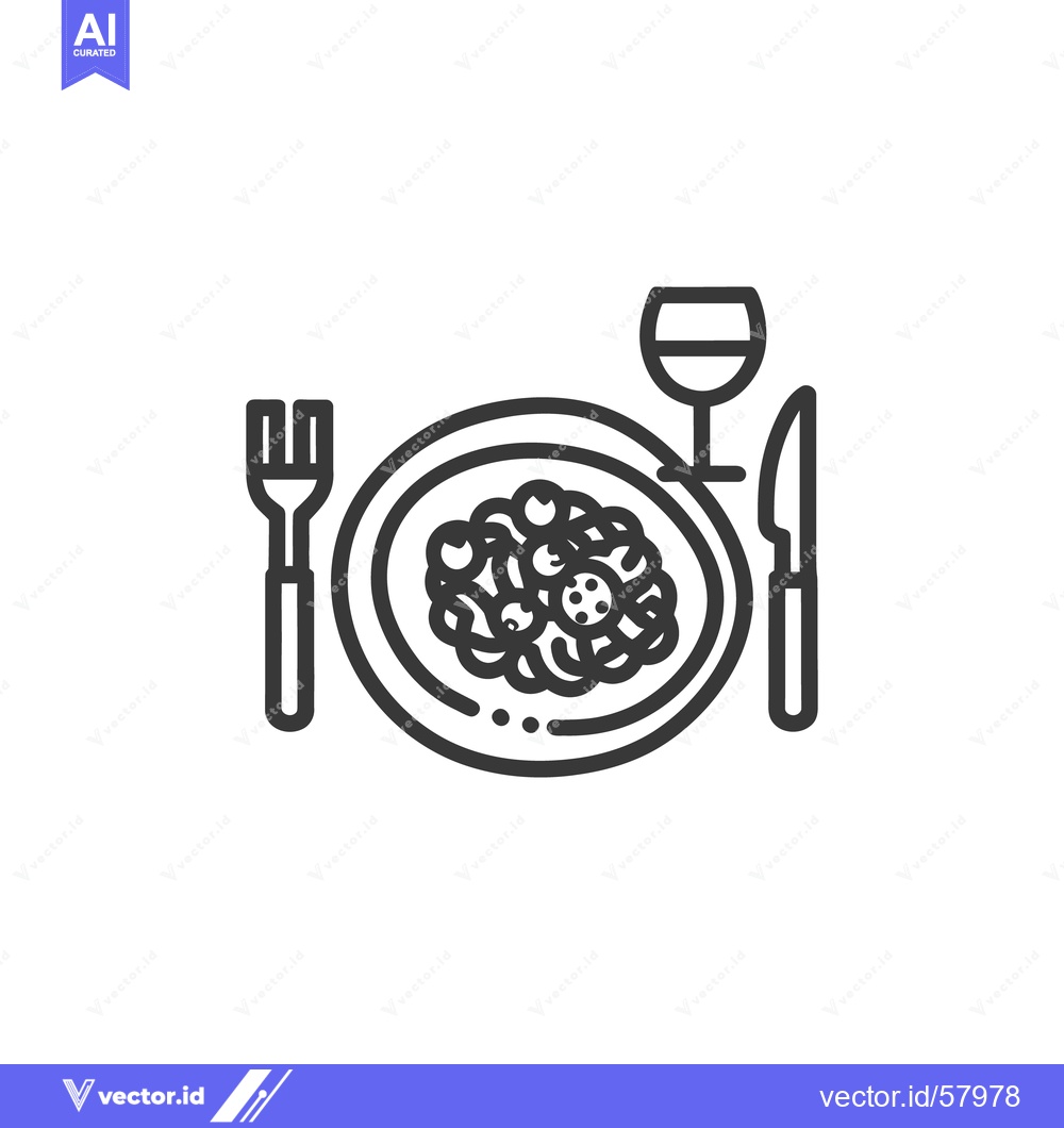 Premium Vector dari Elegant Line Art: Pasta Dish with Wine, Fork, and Knife on White Backg