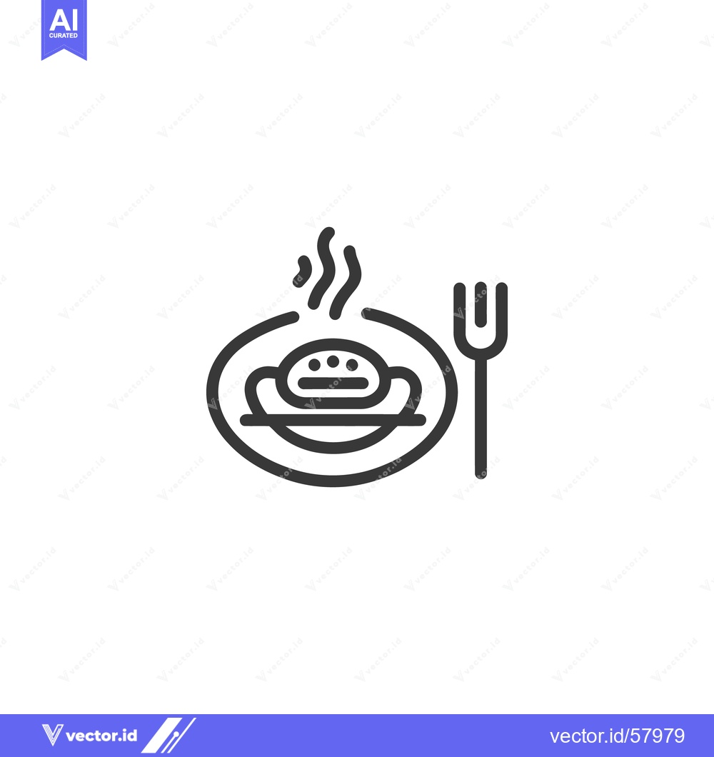 Premium Vector of Minimalist Hot Meal Icon: Steaming Dish with Fork, Line Art