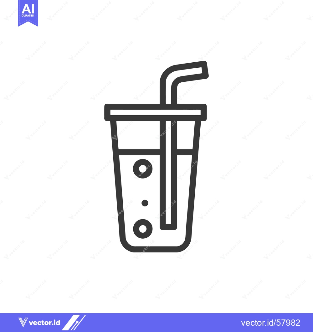 Premium Vector of Soda Cup Icon: Minimalist Line Art with Bubbles and Straw