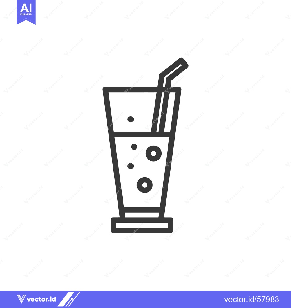 Premium Vector dari Minimalist Soda Glass Icon with Straw and Bubbles, Black Outline on Wh