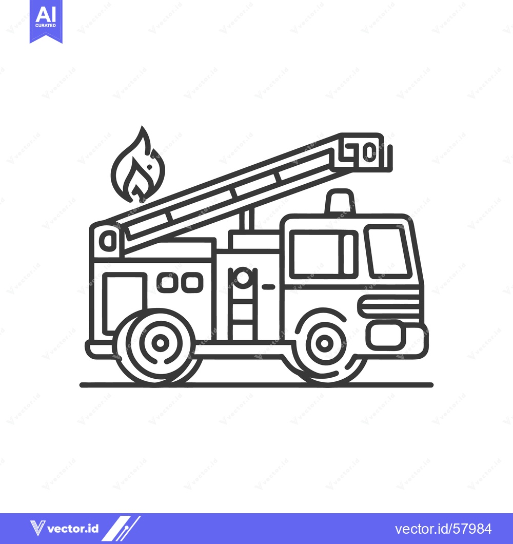Premium Vector dari Firetruck Icon with Ladder and Flame, Emergency Vehicle Outline