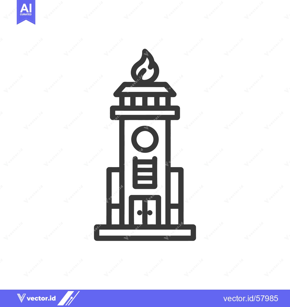 Premium Vector dari Minimalist Lighthouse Icon with Flame, Bold Outline Design