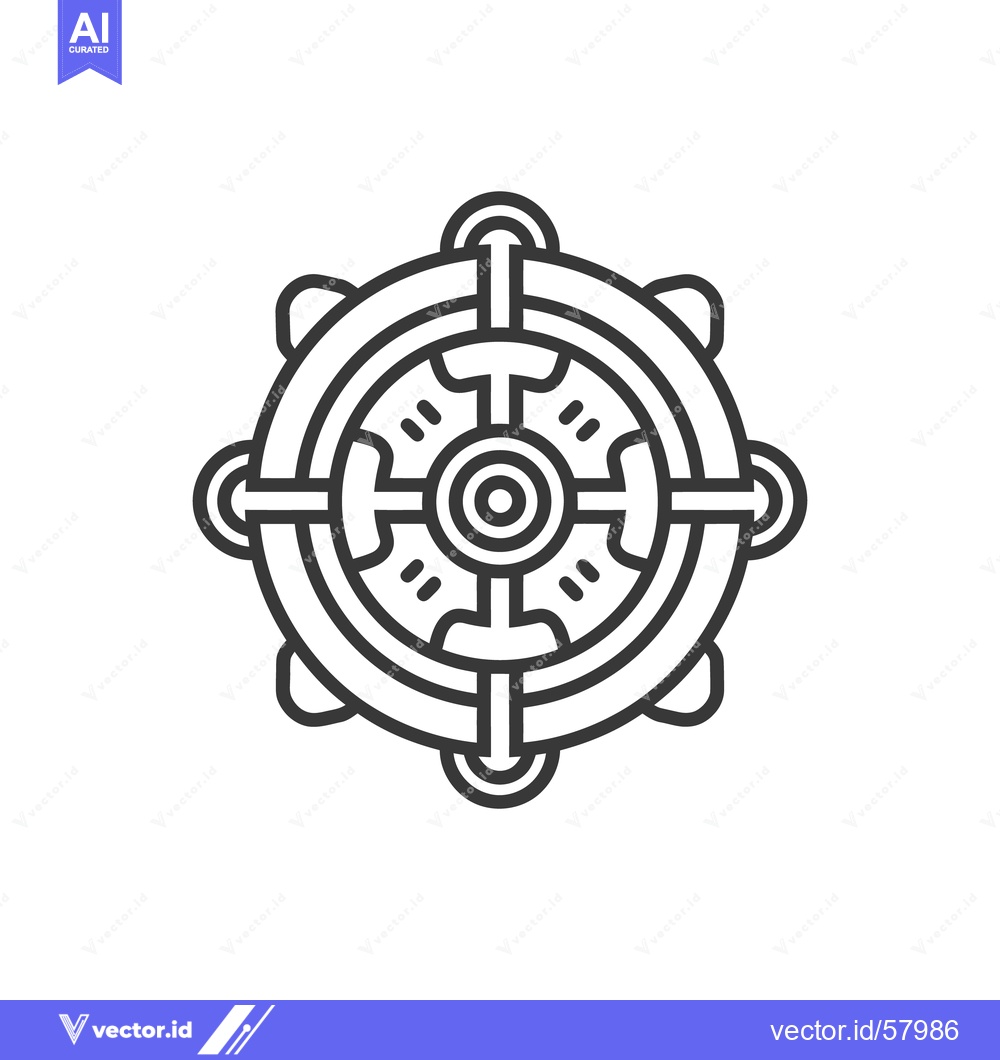 Premium Vector of Dharma Wheel Icon: Intricate Buddhist Symbol in Minimalist Line Art