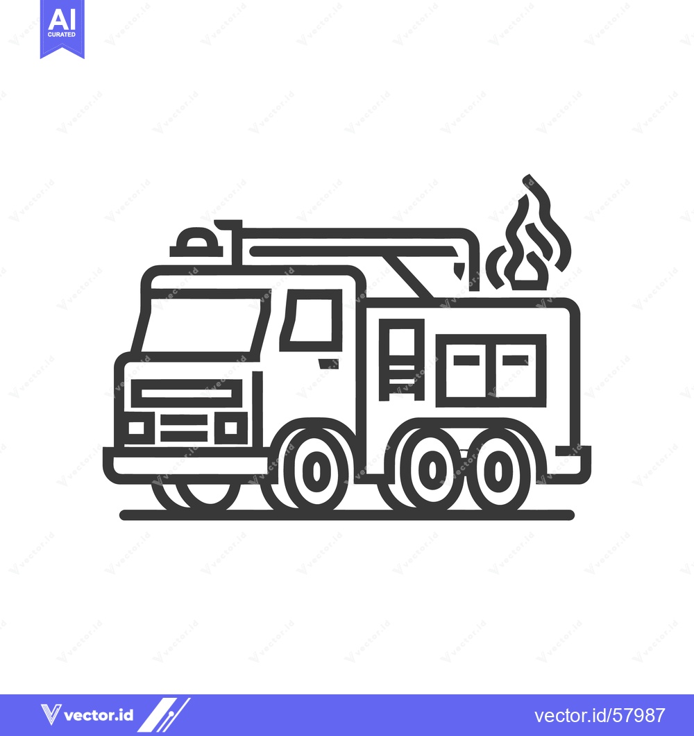 Premium Vector dari Bold Line Art: Fire Truck with Ladder and Flames Icon