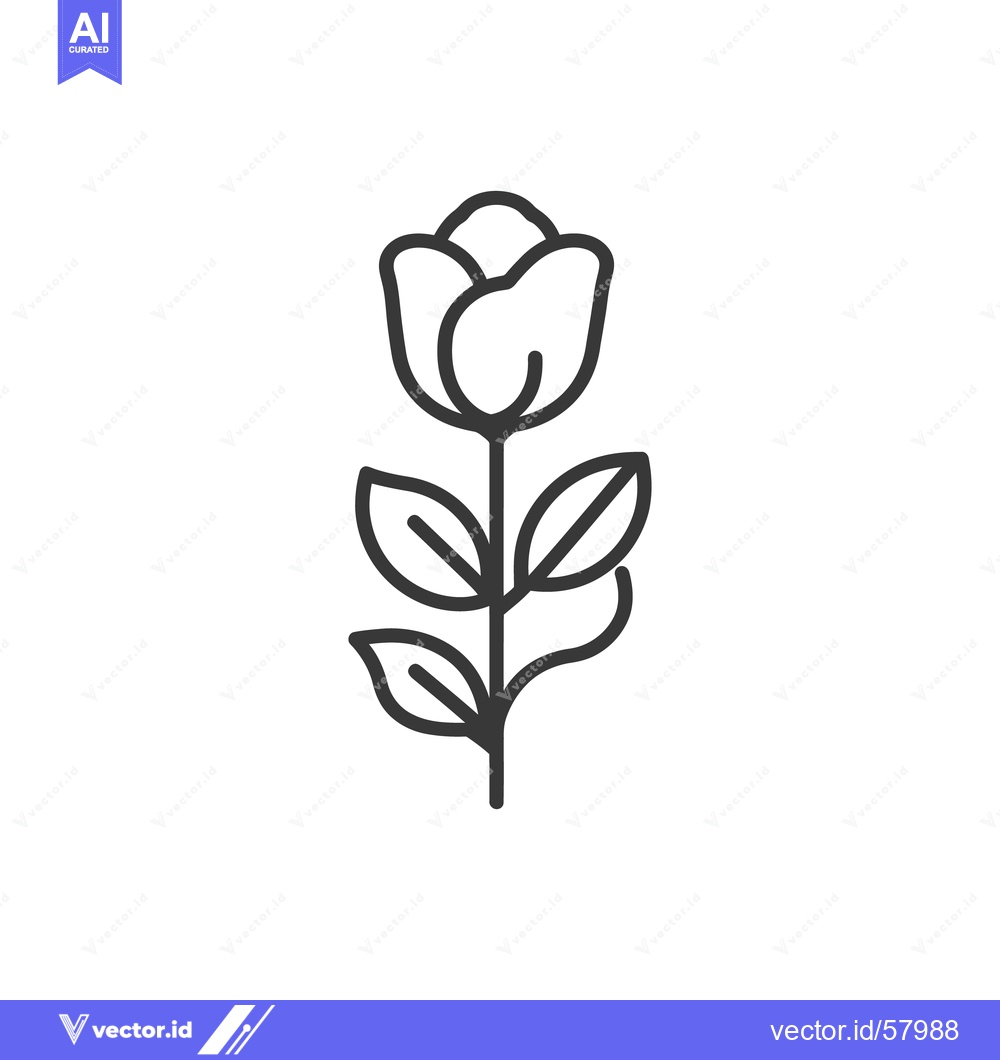 Premium Vector dari Minimalist Rose Outline: Elegant Floral Design with Stem and Leaves