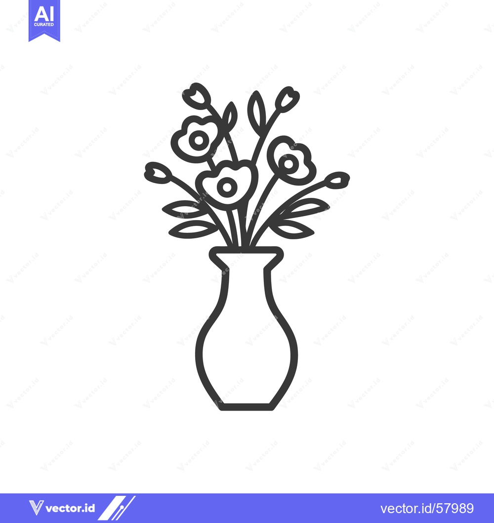 Premium Vector dari Minimalist Flower Bouquet in Vase Outline Icon Design