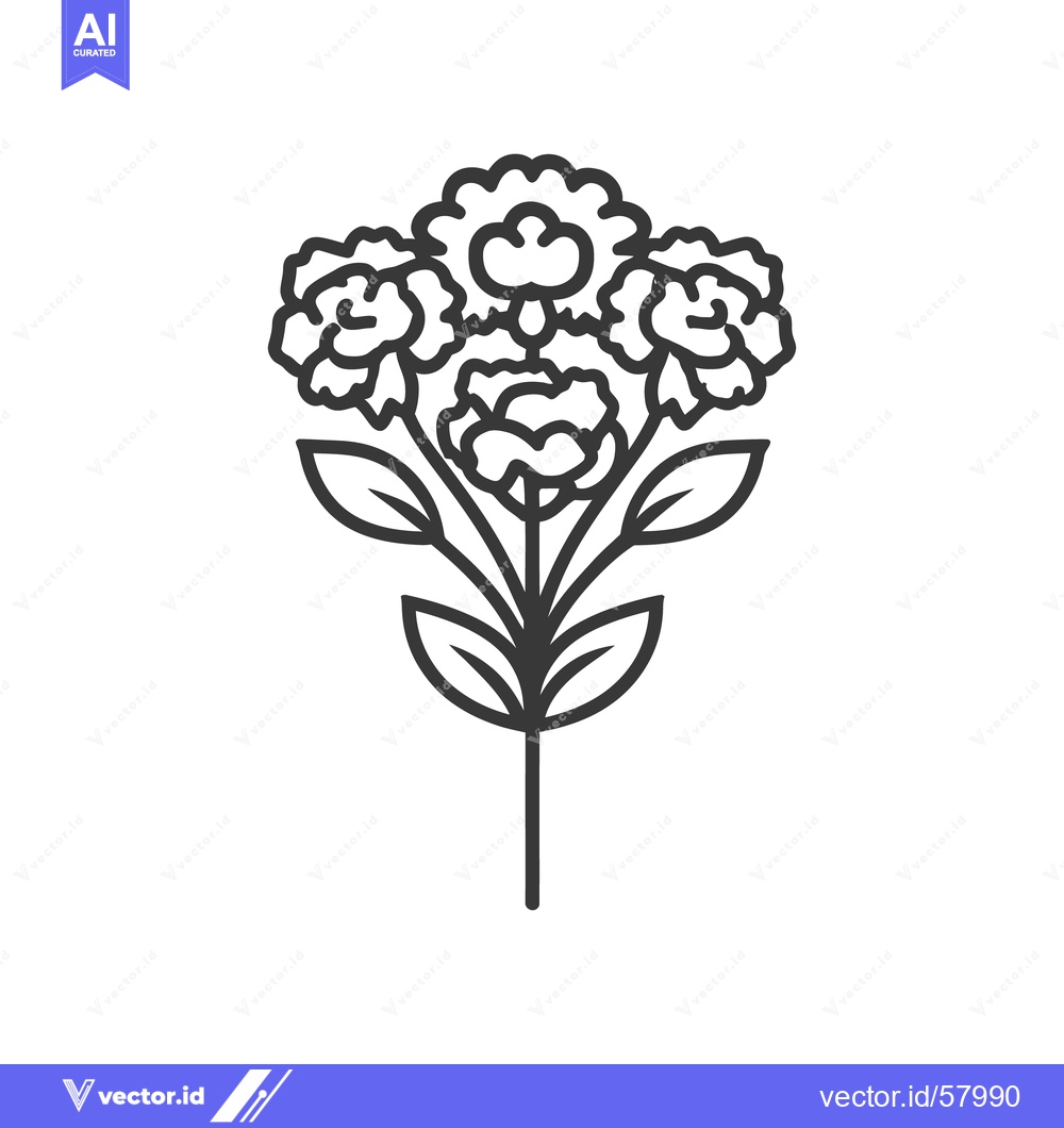 Premium Vector dari Elegant Carnation Bouquet Outline: Minimalist Floral Design on White B