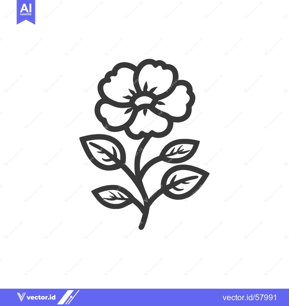 Premium Vector of Elegant Floral Outline: Single Flower with Stem and Leaves on White Ba