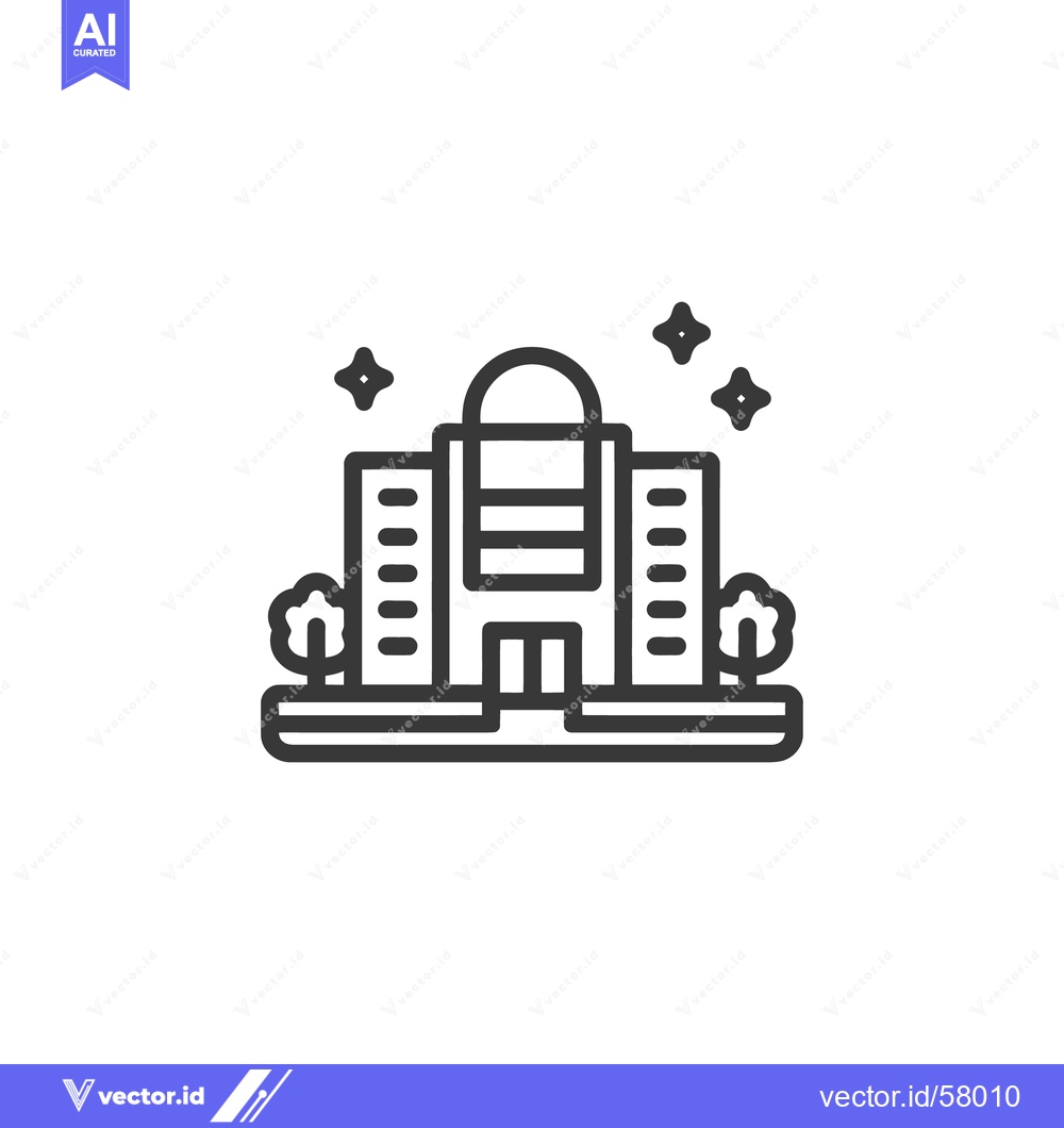 Premium Vector dari Elegant Building Icon with Dome and Trees, Minimalist Line Art