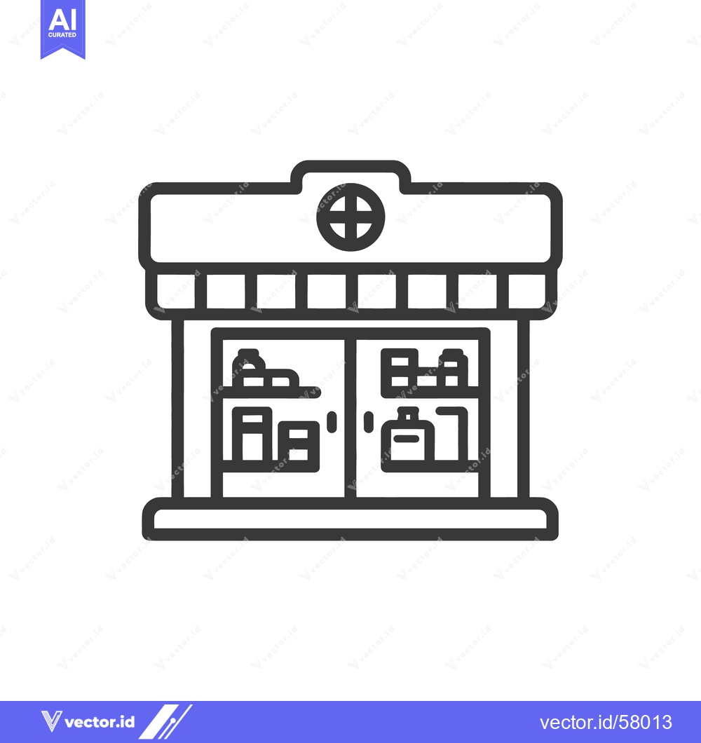 Premium Vector dari Pharmacy Icon: Simple Outline of Drugstore with Shelves