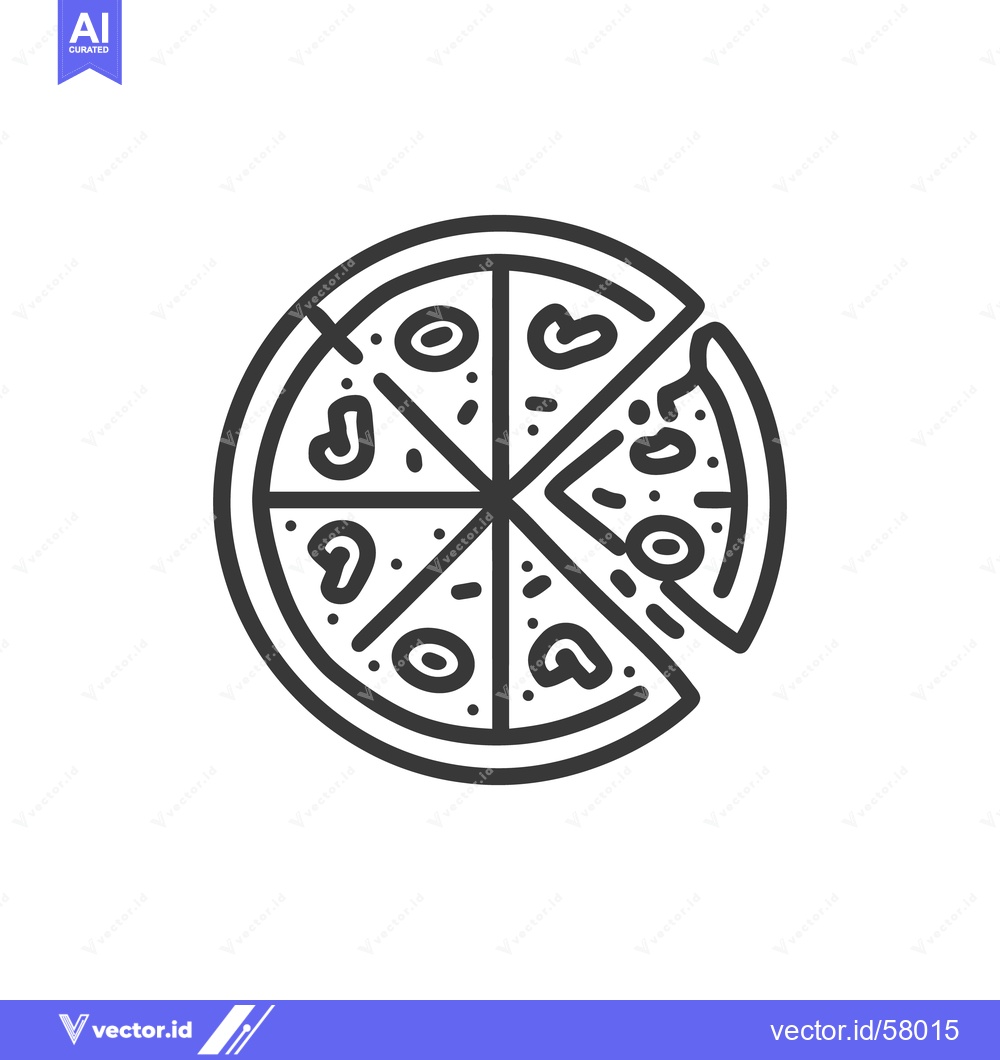 Premium Vector of Minimalist Pizza Icon: Sliced, Toppings, Outline Style, Food Illustrat