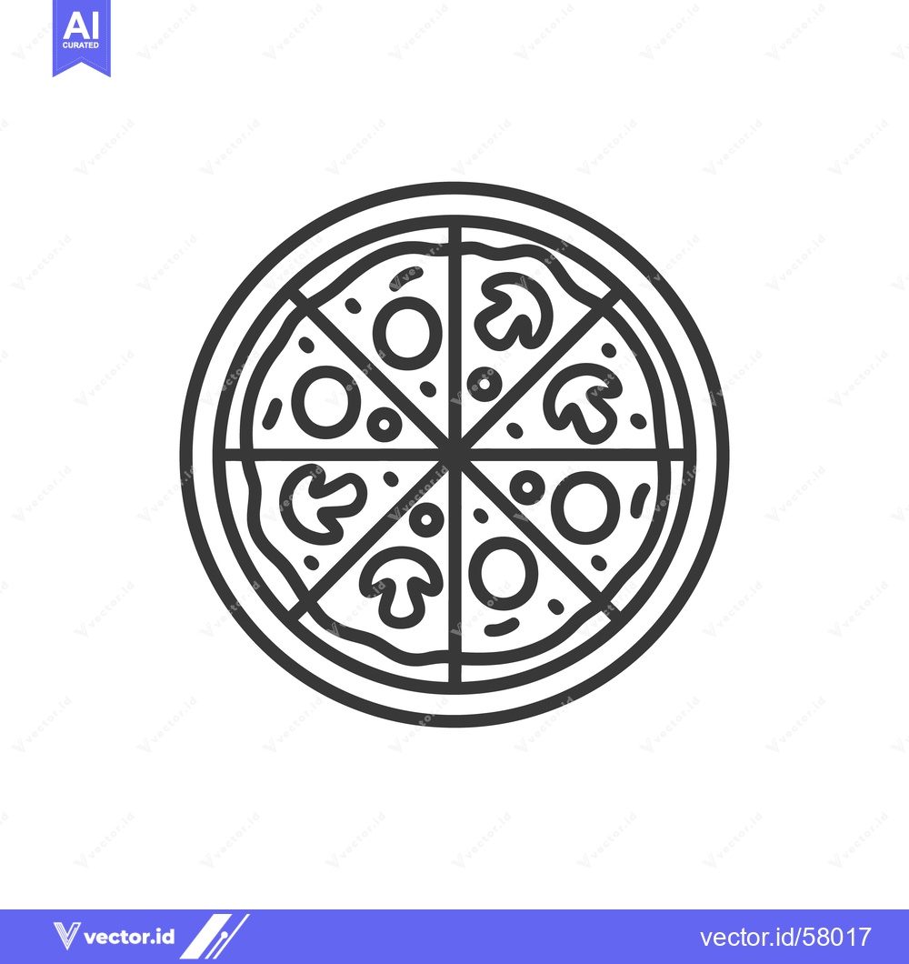 Premium Vector of Minimalist Pizza Icon with Mushroom and Olive Toppings