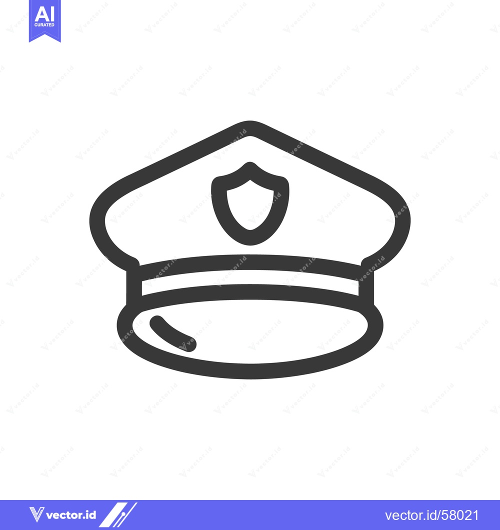 Premium Vector of Police Officer Hat Icon, Law Enforcement Symbol, Black Outline on Whit