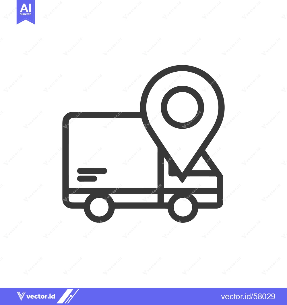 Premium Vector dari Delivery Truck with Location Pin Icon, Logistics Symbol, Minimalist De