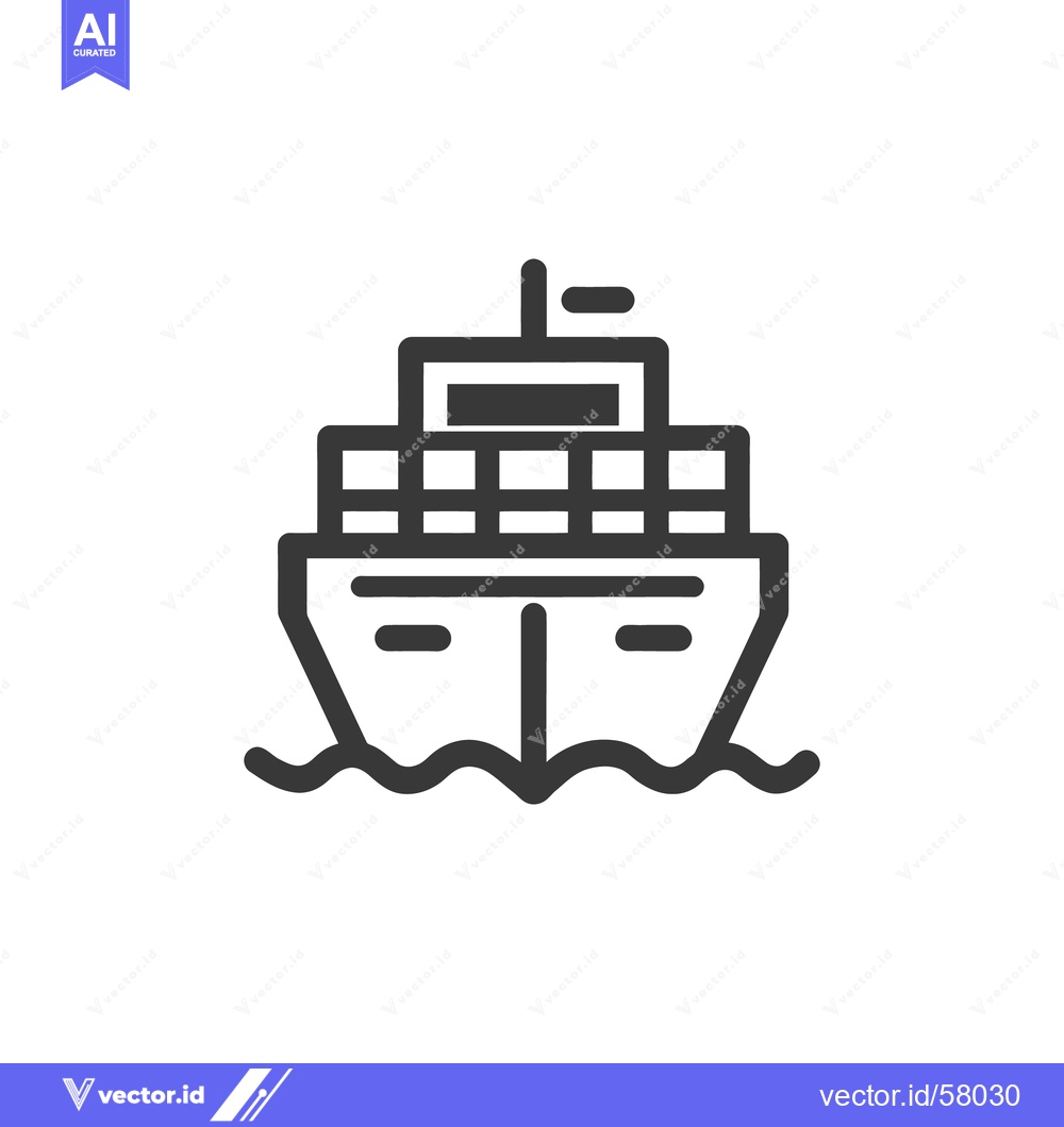 Premium Vector of Minimalist Container Ship Icon on White Background, Maritime Transport