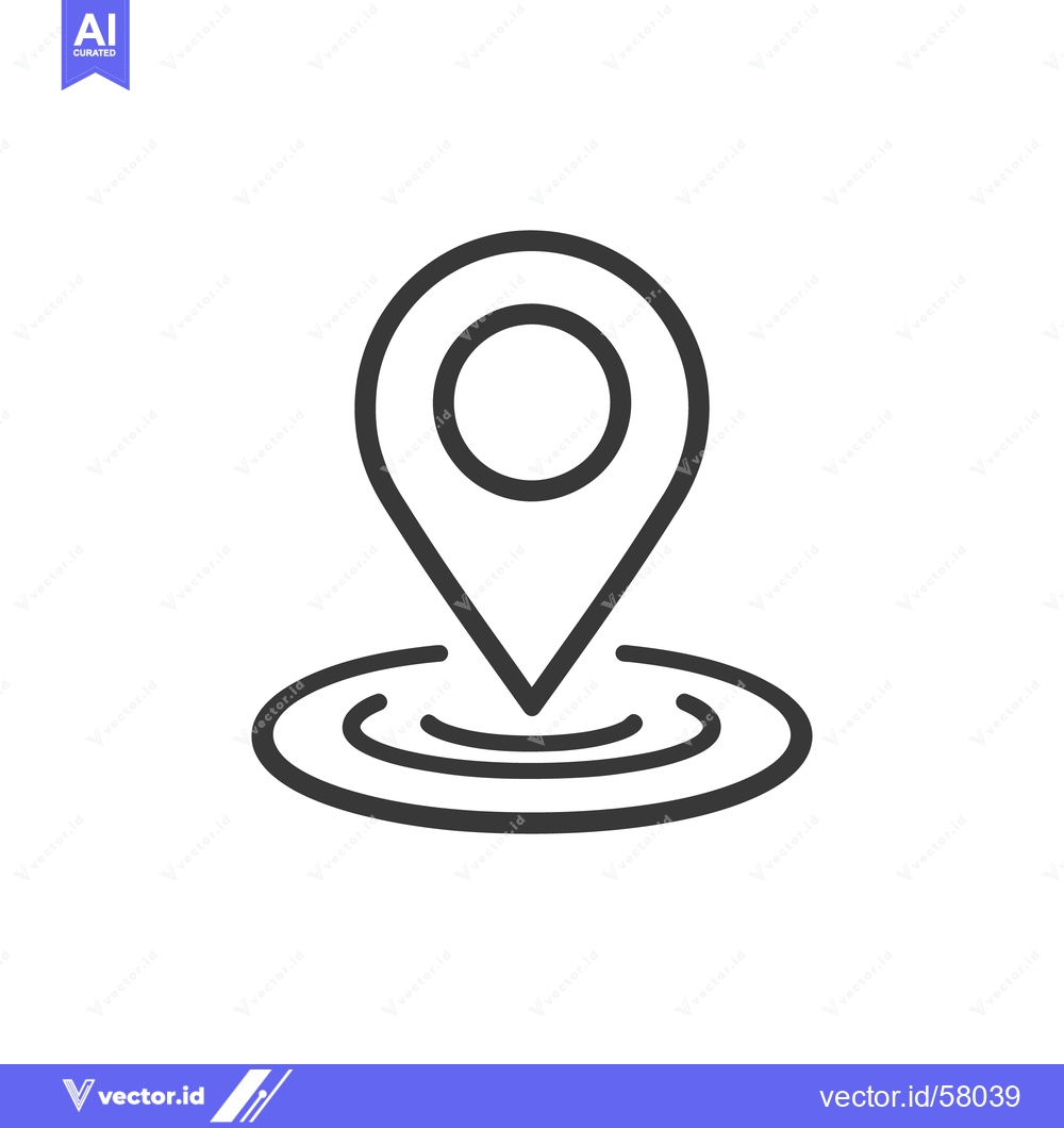 Premium Vector of Minimalist Location Pin Icon with Ripple Effect, Black Outline on Whit