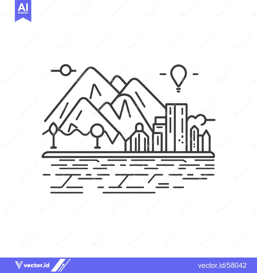 Premium Vector dari A minimalist landscape drawing depicting mountains and a cityscape