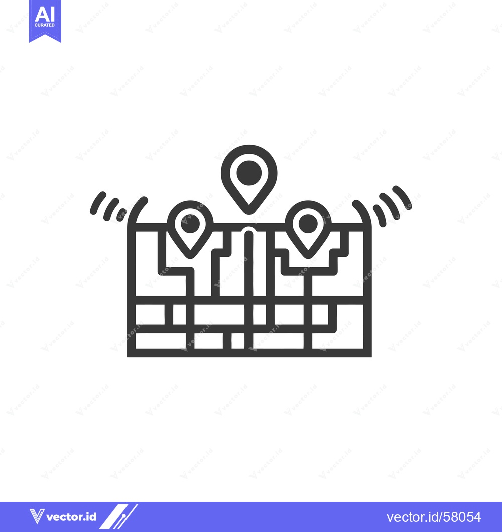 Premium Vector dari Location Pins on a Grid Map with Signal Waves